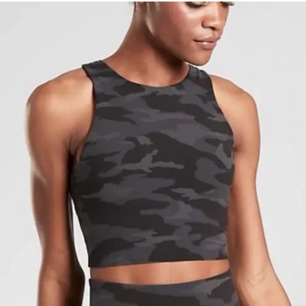 Athleta Sports Bra Camo Print Black Gray Workout Athletic Medium Impact Crop Top - Picture 6 of 6